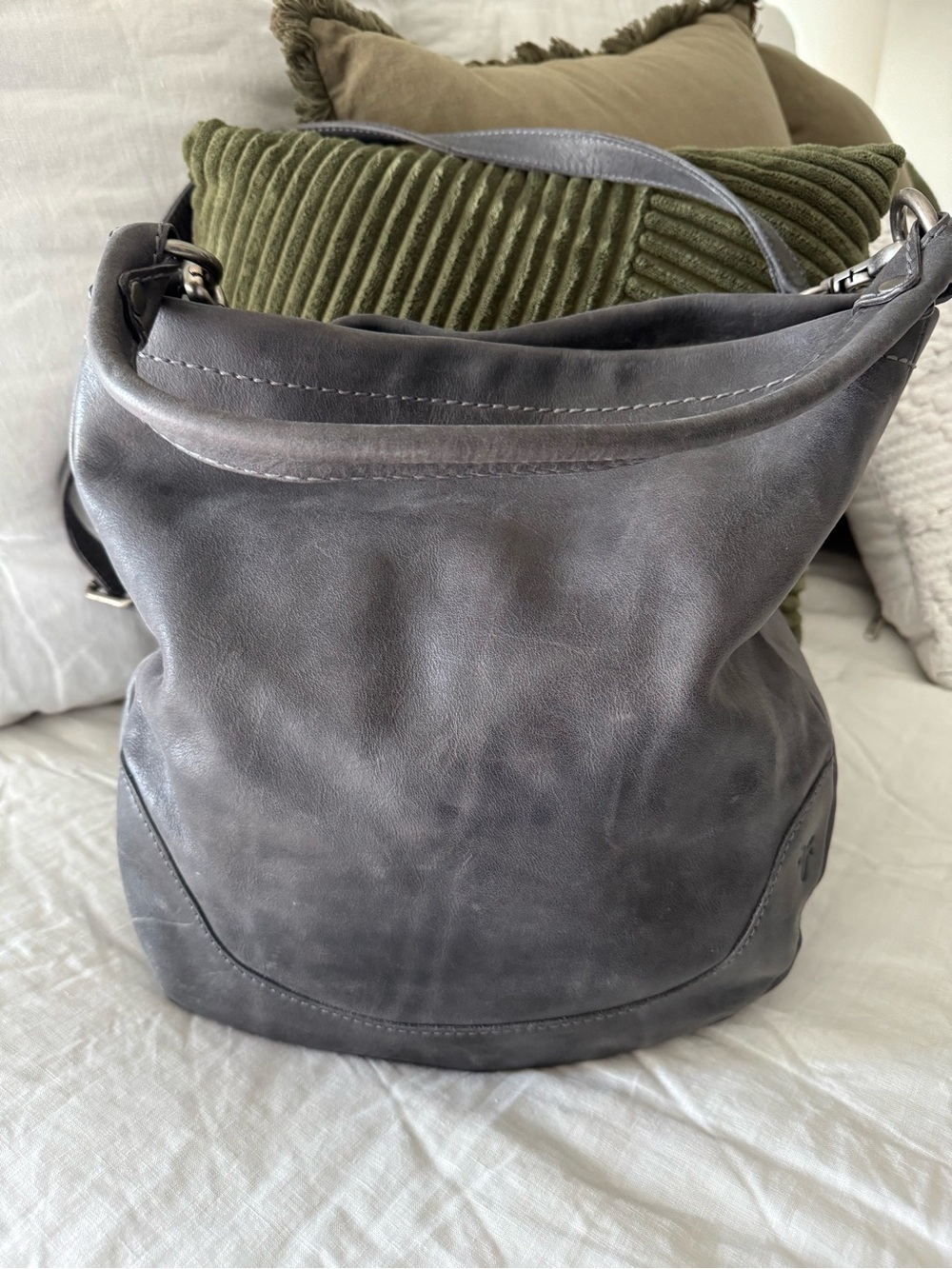 Frye light Gray Leather Hobo with Top Handle